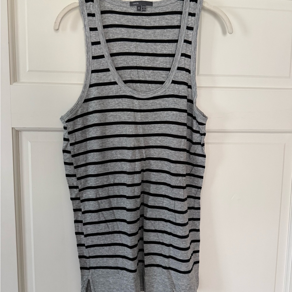 Vince Gray and Black Striped Tank Top